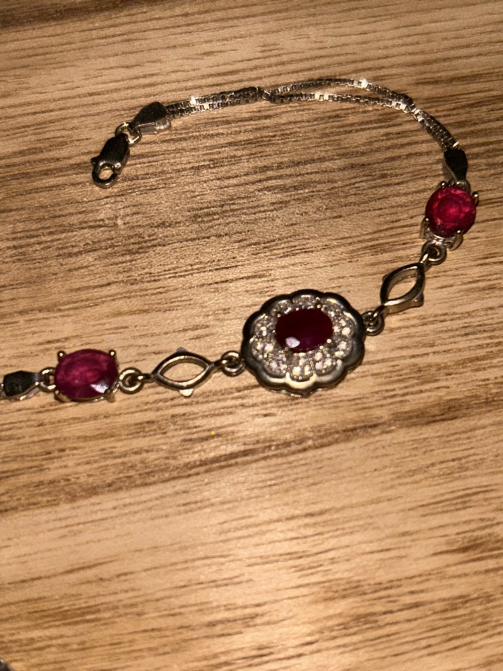 REAL STERLING SILVER Vintage Ruby Gem Bracelet Sterling Silver - Picture 5 of 5
